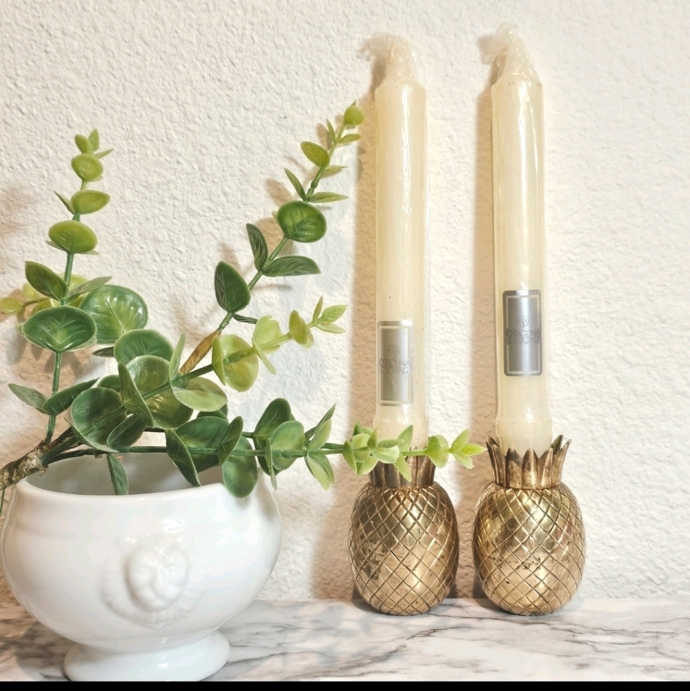 Pair of Vintage Brass Pineapple Candlestick Holders